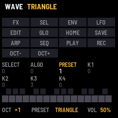 After OCT+ and PRESET: OCT +1 and PRESET TRIANGLE, SAVE waiting
