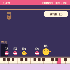 Claw: the claw over a case of singing toys, the machine wishing for E5