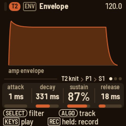 ENV: the amp envelope's attack, decay, sustain and release, drawn