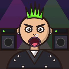 Snider the punk singing between two speakers