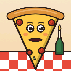 The screen: Peppo, a slice of pepperoni pizza, singing on a checked tablecloth beside a candle in a bottle