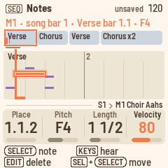 Notes with a melody: E4 made F4, longer and softer
