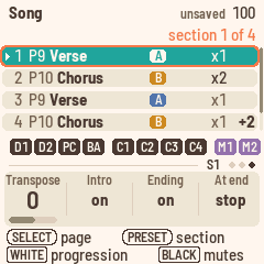 Polly's Song page: a song of four sections, verse and chorus, playing section 1