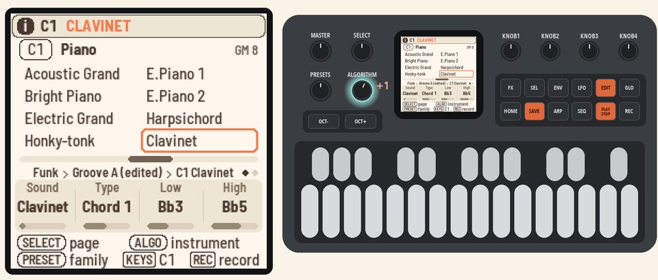 The Sound page on C1, Clavinet