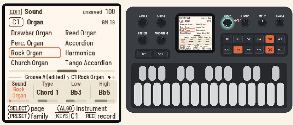 KNOB 1 (Sound) turned to Rock Organ, Groove A (edited)