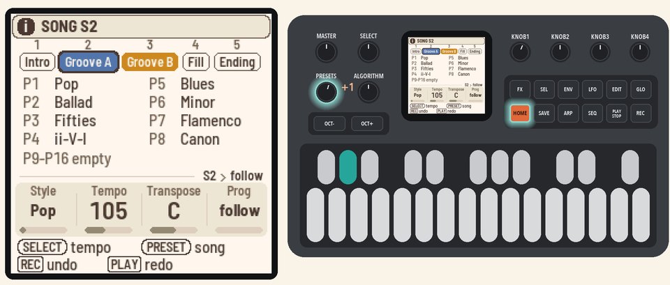 HOME held, PRESETS turned: SONG S2