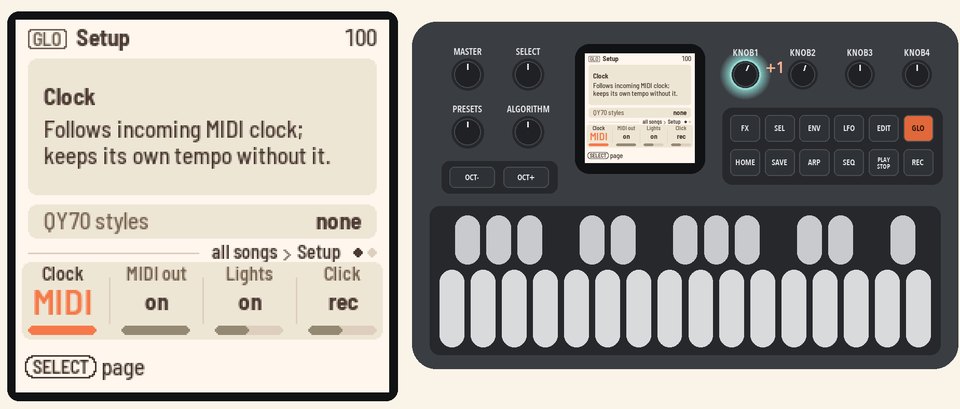 Setup: KNOB 1 (Clock) on MIDI, with what it does